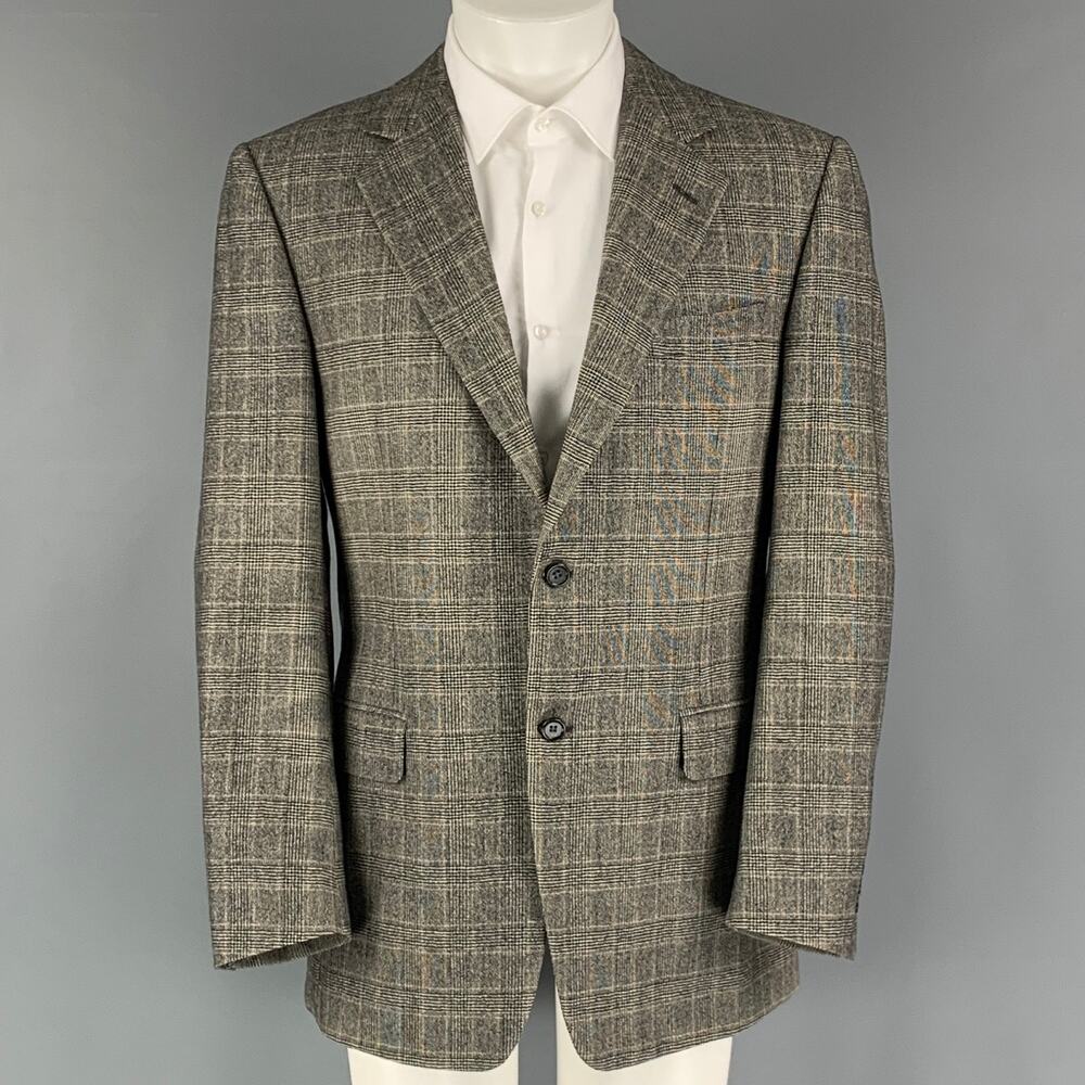 CANALI Chest Size 40 Black Beige Glenplaid Cashmere Single breasted Sport Coat